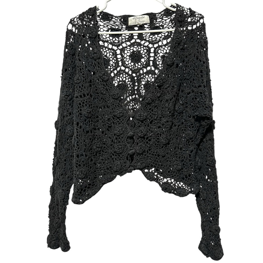 L’EQUIPE Crochet Lace Cardigan Goth Boho Poetcore Rosette L